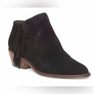 Lucky Felisie Ankle Boots, Black Suede Booties, Block heel, fringe US 8.5M